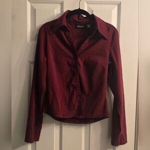 New York & Company Burgundy Women's Button-Down Shirt